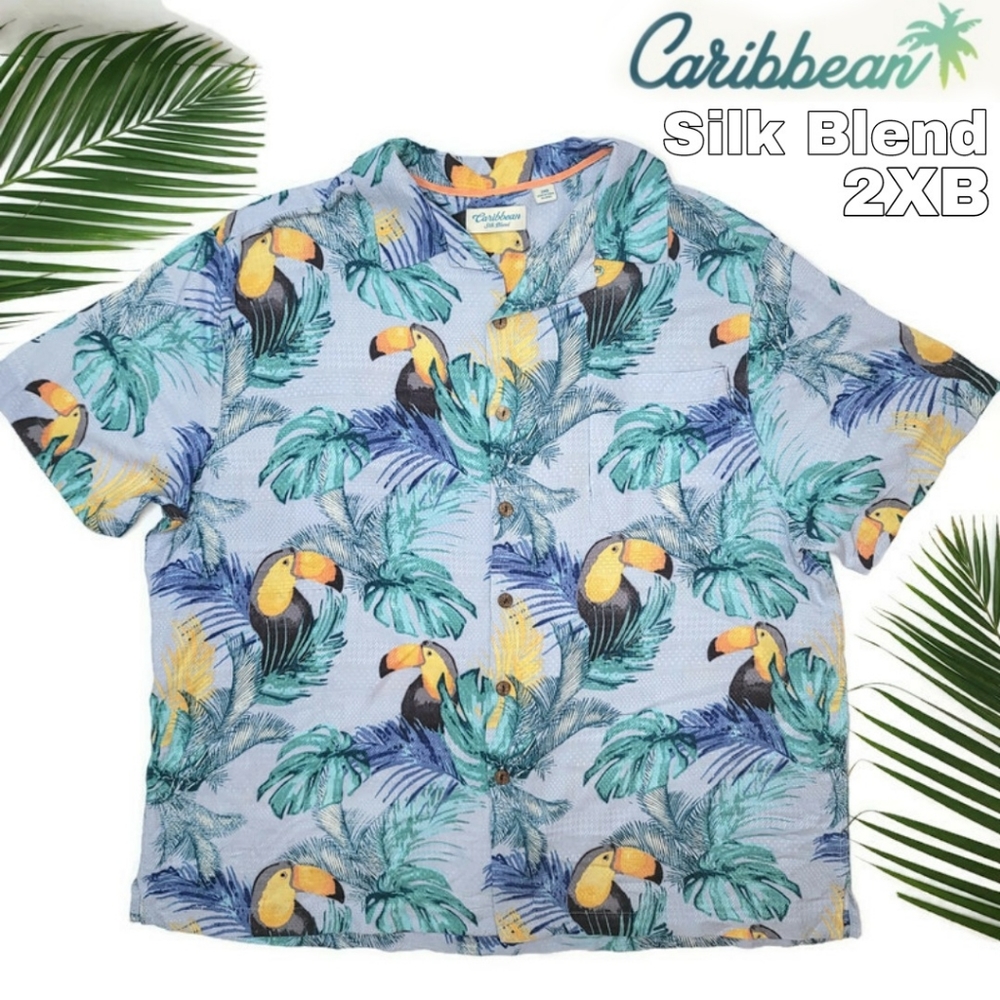 Caribbean silk blend Hawaiian tucan floral shirt